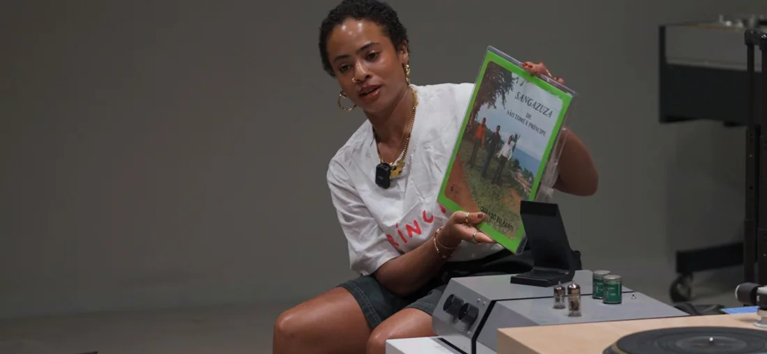 Tash LC presenting a record during The Vinyl Factory’s Listening Room session
