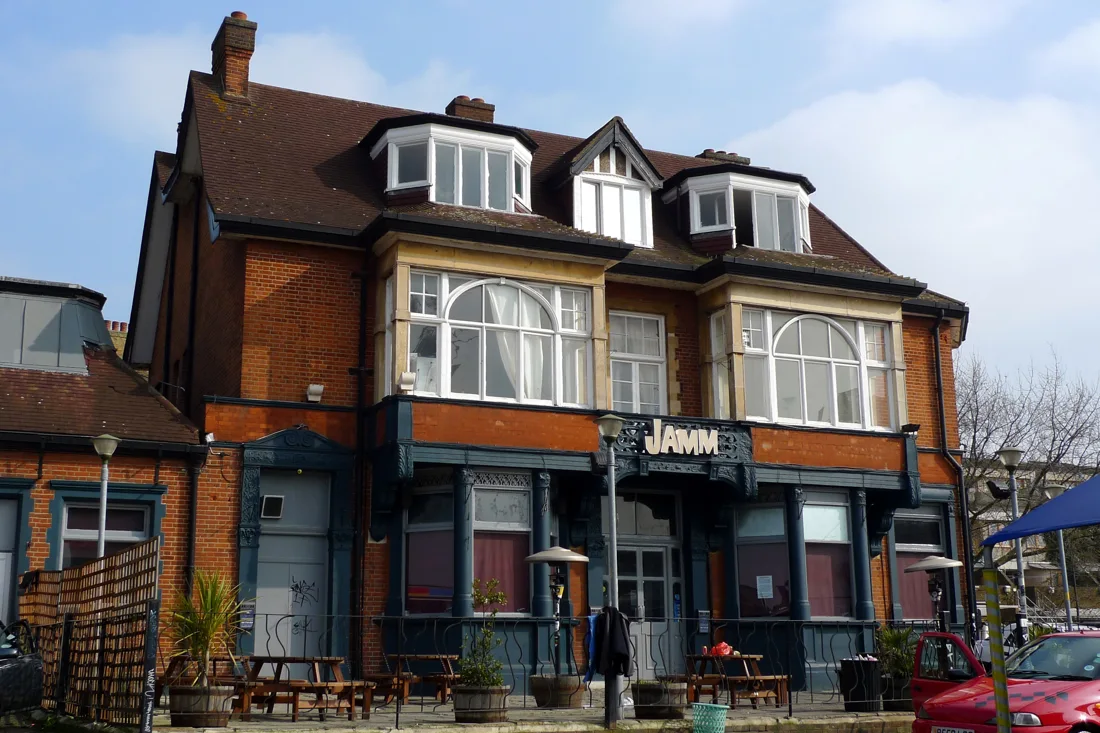 Brixton Jamm red-brick former pub with JAMM sign and front terrace
