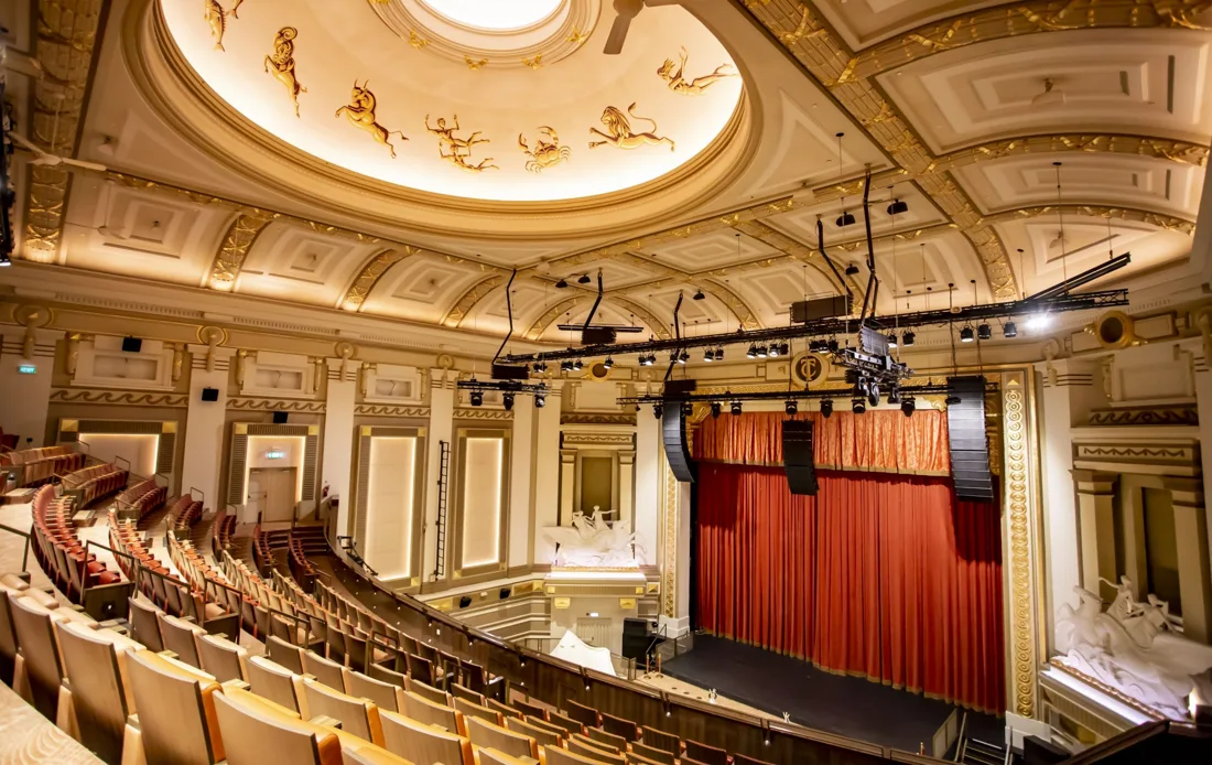 Capitol Theatre ornate domed auditorium and red-curtained stage from the circle