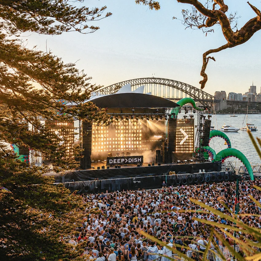 Fleet Steps during Harbourlife: the stage and crowd, with the Opera House and Harbour Bridge behind