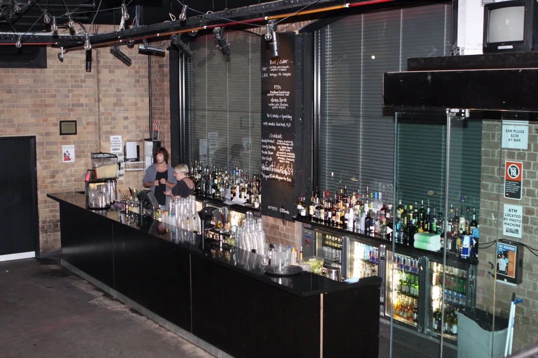 Oxford Art Factory long black bar, brick walls and lighting rig